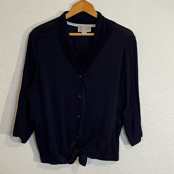 Saturday Sunday Anthropologie Olivia mixed media button tie front blouse Boho - Picture 1 of 8